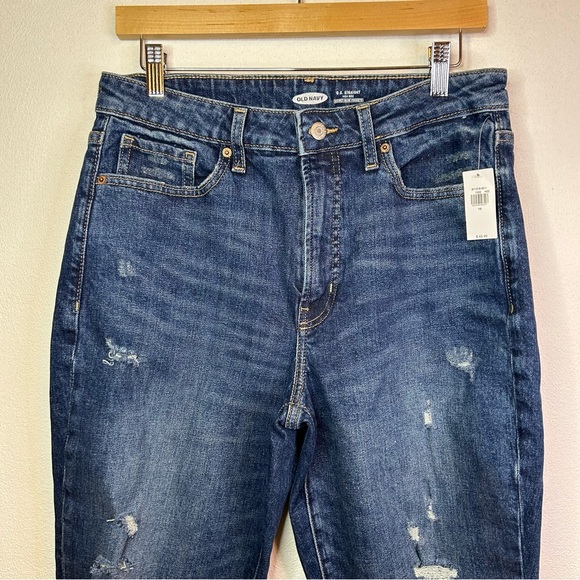 NWT Old Navy O.G. Straight High Rise Distressed Blue Jeans Margdes 10 - Picture 3 of 15